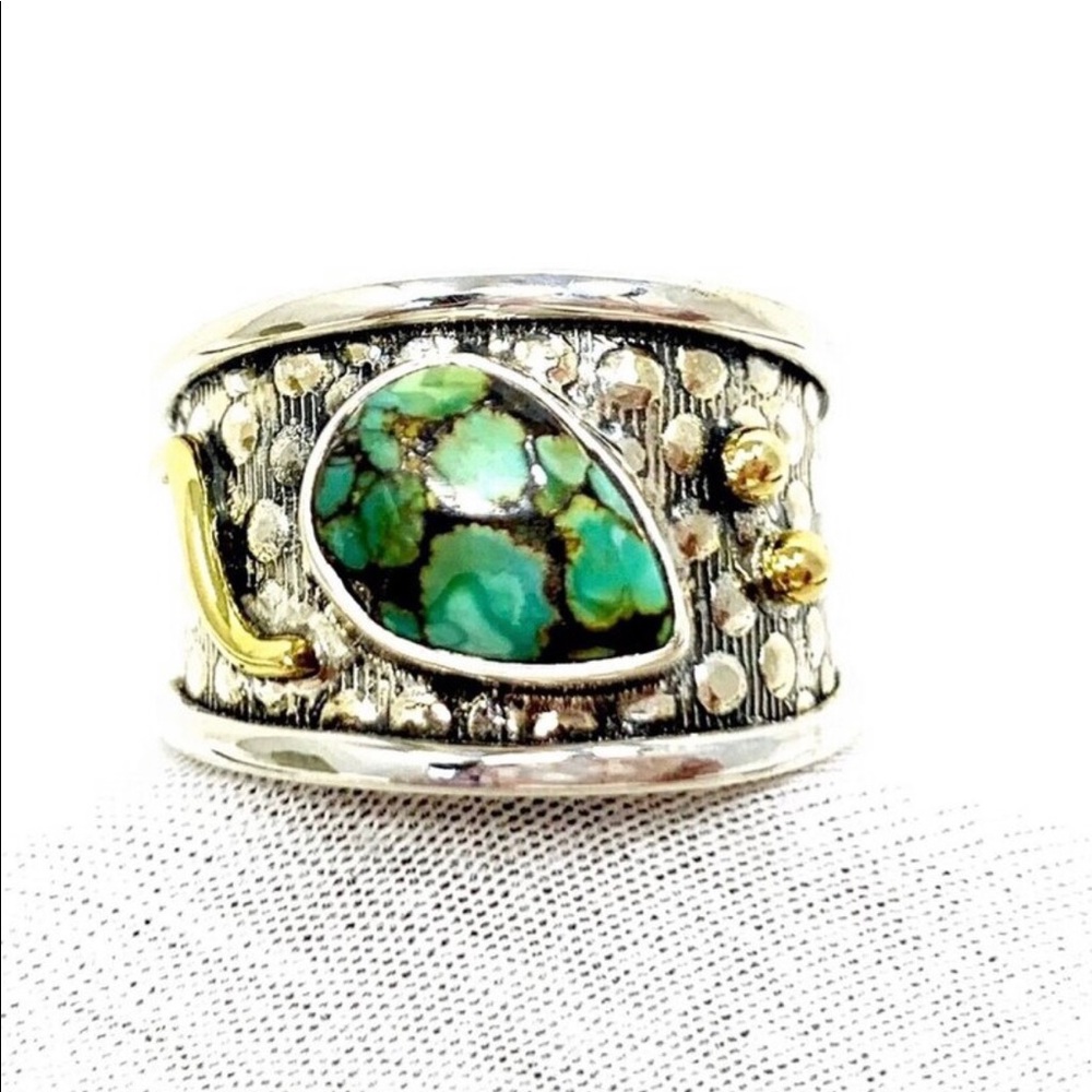 Green Turquoise Ring 925/18K Size8. Handmade by a local Santa Barbara Artist.NWT - Picture 3 of 12